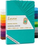 Lavea® Hoeslaken 180x200cm 100% Katoen – Hoge Hoek 35 cm voor Dikke Matrassen – met Elastiek Rondom in Jersey – voor Boxspring – Turquoise
