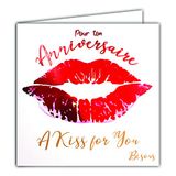 Vierkante A Kiss for You Verjaardagskaart, vierkant, Bisous Bises lipgloss, rode lippen, glanzend