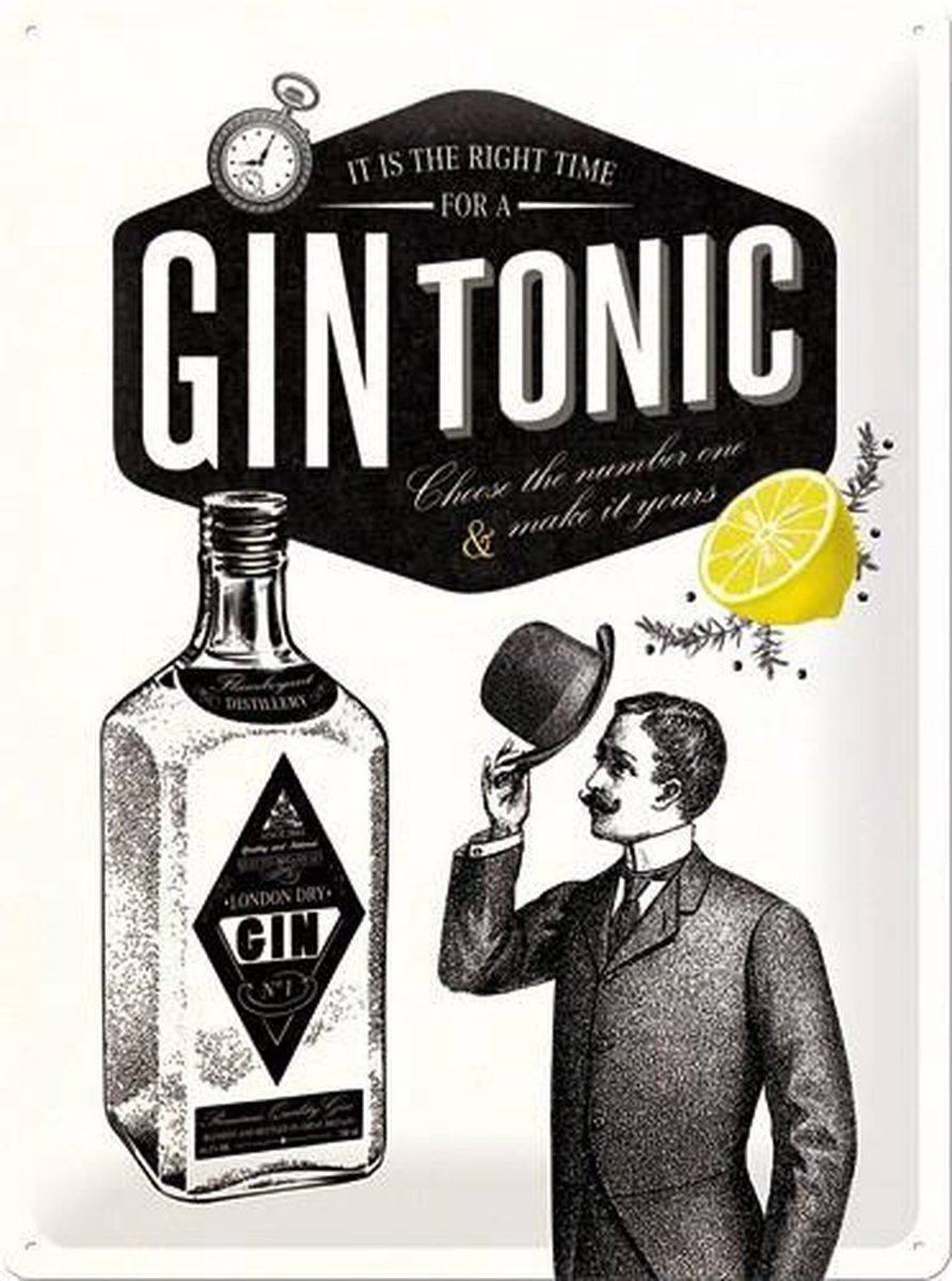 Nostalgic Art Retro Metalen Reclamebord Gin Tonic 30 x 40 cm