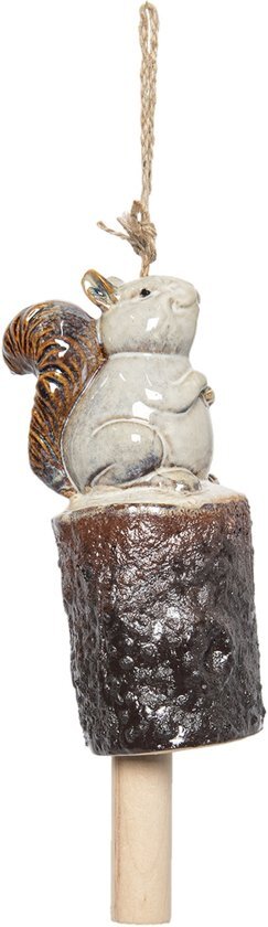 Clayre & Eef Windgong eekhoorn op boomstronk Ã¸ 10*32/44 cm Bruin/wit 6CE0921