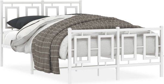 vidaXL Bedframe met hoofd- en voeteneinde metaal wit 120 x 190 cm