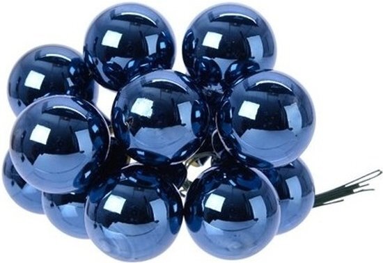 Decoris 10x Mini glazen kerstballen kerststekers/instekertjes donkerblauw 2 cm - Donkerblauwe kerststukjes kerstversieringen glas