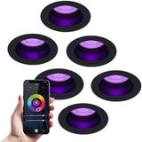 HOFTRONIC SMART Set van 6 Mari Smart Inbouwspots Verdiept Zwart RGBWW GU10 345 Lumen Wifi