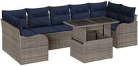 vidaXL Tuinbank Set 8 stuks Grijs en Marineblauw polyrattan