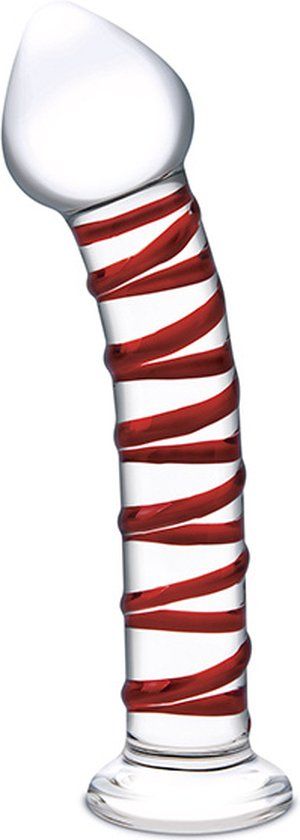 Mr. Swirly Dildo - 20.3 cm - Glass - Transparent/Red