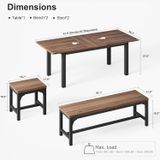 Table de salle à manger extensible - Table rectangulaire en bois pour 4-8 personnes - Table de cuisine avec 2 bancs et 2 tabourets - Style industriel moderne - Marron