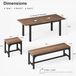 Table de salle à manger extensible - Table rectangulaire en bois pour 4-8 personnes - Table de cuisine avec 2 bancs et 2 tabourets - Style industriel moderne - Marron