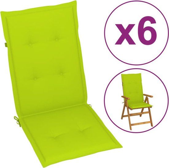 vidaXL Tuinstoelkussens 6 stuks Hoge Rug 120x50x3 cm Stof Heldergroen