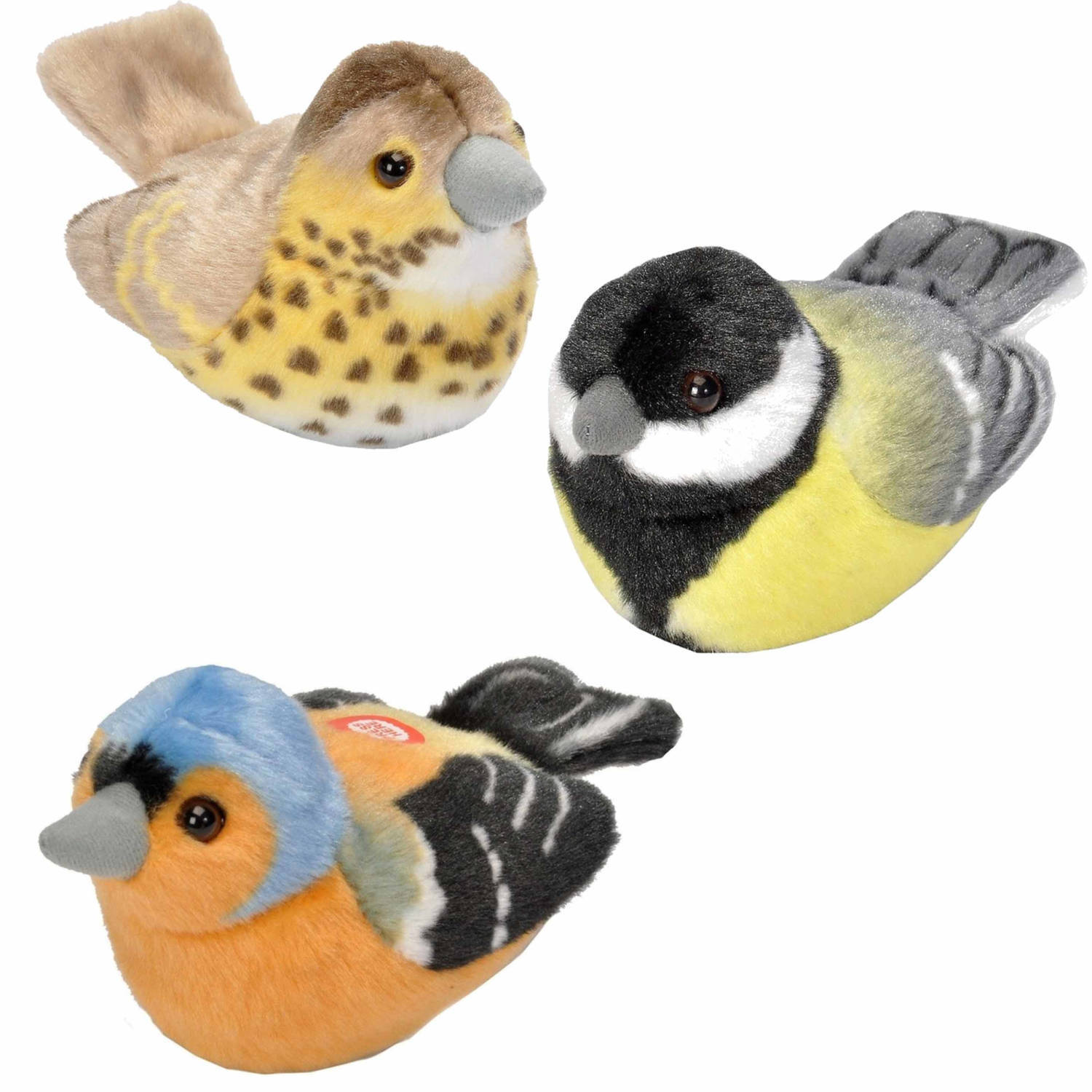 Wild Republic Set van 3x stuks pluche vogels knuffels van 14 cm met geluid