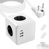 SURIGHT 7-in-1 stekkerblok - 4-voudig meervoudige stekkerdoos Cube met schakelaar - 4 stopcontacten - 3680 W/16 A