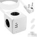 SURIGHT 7-in-1 stekkerblok - 4-voudig meervoudige stekkerdoos Cube met schakelaar - 4 stopcontacten - 3680 W/16 A