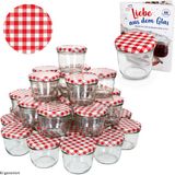 MamboCat Set van 100 glazen potten van 230 ml - Voor jam - To 82 - Rood geruit deksel - Met receptenboekje Diamant-Zucker Gelierzauber