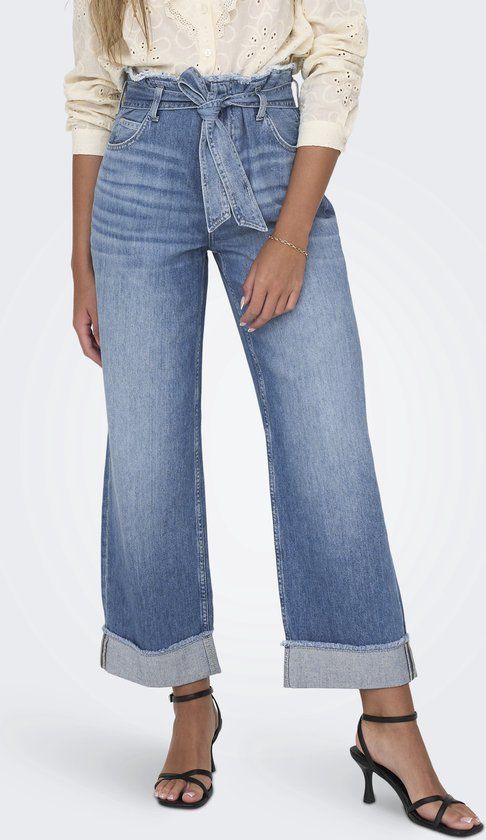 ONLY ONLMADDIE High Waist Wide Leg Jeans - Medium Blue Denim