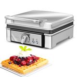 MPM MGO13 Professioneel wafelijzer voor 2 dikke Belgische wafels, anti-aanbakplaten, temperatuurregeling, roestvrijstalen behuizing, 1400 W