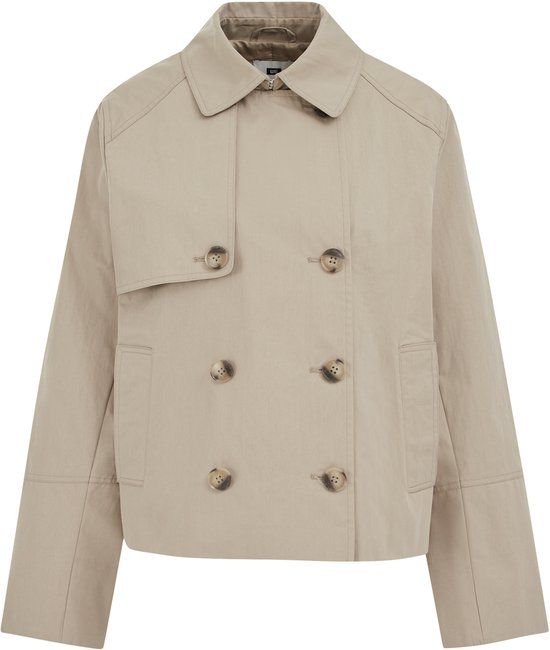 WE Fashion Dames Korte trenchcoat Beige Katoen Maat 38