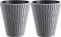 Prosperplast Pot de fleurs Sand Waves - 2x - extérieur/intérieur - plastique - gris pierre - D39 x H43 cm - avec pot intérieur