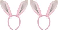 Oreilles de lapin/bunny - 2x pièces - rose avec blanc - Adultes - 28 cm - Bandeau de fête lapin/lapin de Pâques - Déguisement de Pâques