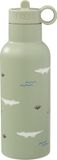 Fresk Thermosfles 500 ml - RVS Waterfles – Lekvrije Drinkfles voor Kinderen – Koude en Warme Dranken – BPA-vrij – Onbreekbaar – 2 Doppen – Thermosbeker – Drinkbeker Jongens - Groen - Crocodile