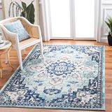 Safavieh Boho tapijt voor woonkamer, eetkamer, slaapkamer, Madison collectie, laagpolig, in groenblauw en marineblauw, 160 x 229 cm