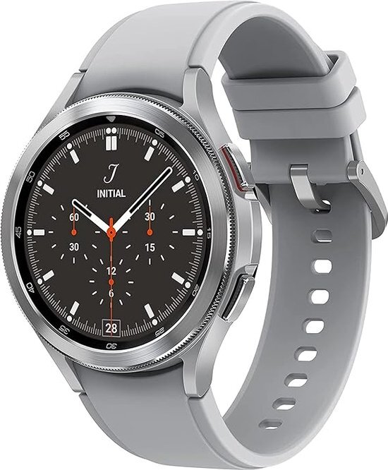 Samsung Galaxy Watch4 Classic, rond Bluetooth smartwatch, Wear OS, draaibare lunette, fitnesshorloge, fitnesstracker, 46 mm, zilver incl. 3 [exclusief bij Amazon]