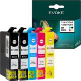 Evoke Set van 5 Epson printer inktcartridges 2x T1281 + T1282 + T1283 + T1284 XL
