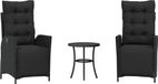 Ensemble de bistro 3 pièces avec coussins poly rotin noir
