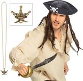 Rubies Piratenhoed verkleedset - zwart - met kromzwaard en gouden ketting - Voor kinderen