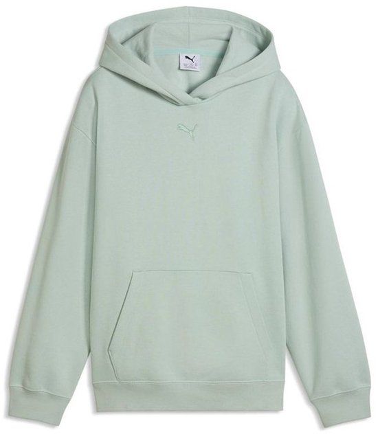Puma Kinderhoodie met Ess Centered Cat-logo, Relaxte Pasvorm, Katoen, Polyester, Lange Mouw, Créme DE Mint, Maat 176