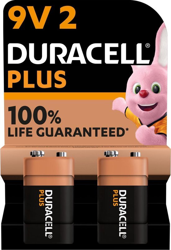Duracell Plus 9 V Alkaline Batterijen, 2 stuks
