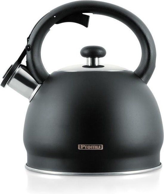 Promis Mateo Fluitketel - 2L - Mat Zwart - TMC11 - RVS - Fluitketel met handvat - Geschikt voor alle warmtebronnen