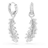 Swarovski Vienna Oorbellen, Gemengde Slijpsels, Veer, Wit, Rodium Verguld