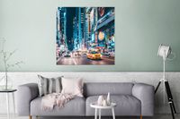 Kono Bol Wanddecoratie Metaal - Aluminium Schilderij Industrieel - New York - Taxi - Times Square - 90x90 cm