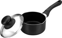 Casserole sans marque Indubasic avec bec verseur/couvercle 12 cm, aluminium, noir/transparent, 2 pièces