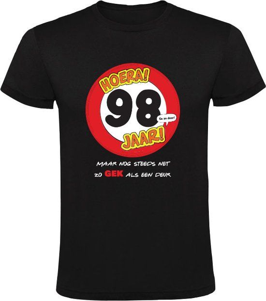 Heren T-shirt - Hoera 98 Jaar! - Zwart - 5XL
