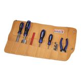 Faithfull Suède Leren Gereedschapstas – 10 Vakken, Waterbestendige Handgereedschap Organizer met Drukknoopsluiting voor Timmerlieden, Houtbewerkers, Monteurs – 48 x 27 cm – Bruin