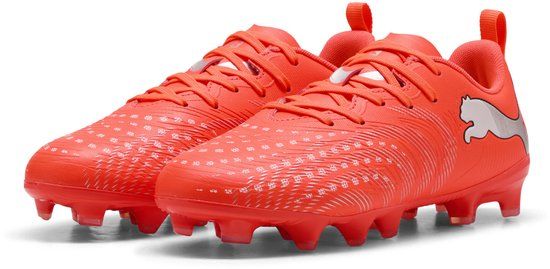 PUMA FUTURE 9 PLAY FG/AG Jr Unisex Sportschoenen - Glowing Red-PUMA White-PUMA Black-PUMA Silver