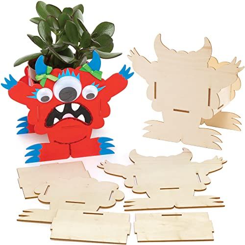 Baker Ross FE669 Monster Houten Bloempot Knutselset - Pakket van 3