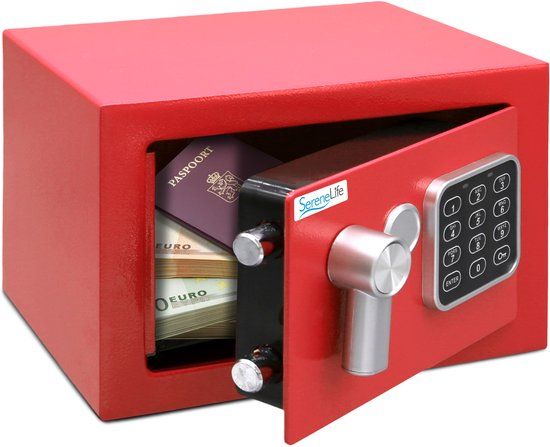 SereneLife Elektronische Kluis - Cijferslot - 2 Sleutels Sleutelslot - Geld Kluis - 23x 17 x 17 cm - Rood