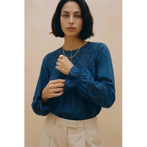 VERO MODA broderie top - donkerblauw