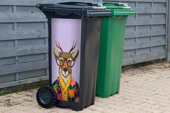 StickerSnake Container sticker Hert - Dieren - Bloemen - Bril - Hippie - 38x80 cm - Kliko sticker