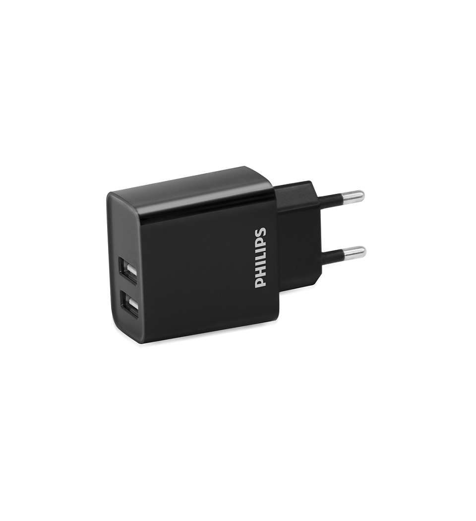 Philips DLP2610/12 Dual USB Wall Charger - Fast Charging - Black