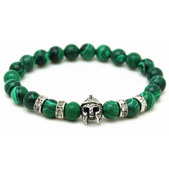 Memphis Accessories Kralen heren armband groen natuursteen Spartan Helmet