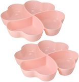 Excellent Houseware Snackschaal / serveerschaal - 2x - met vakverdeling - roze - kunststof - D32 cm - Serveerschalen