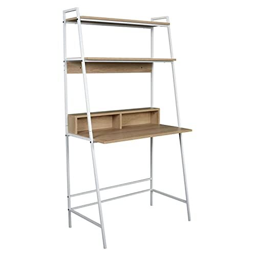 HOME DECO FACTORY Etagere Zack Meubels, bureau, werkkamer, thuiskantoor, metaal, staal, wit/hout, 81,5 x 48 x 160 cm