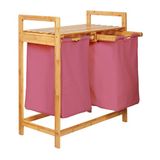 Lumaland Wasmand van bamboe - met 2 uitschuifbare waszakken - 60 L - Roze