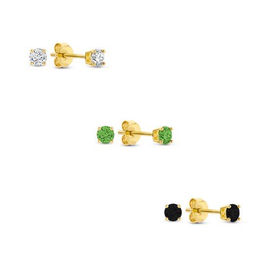 Silventi 9SIL-SET0032 Zilveren Zirkonia Oorknoppen Set - 925 Zilver - Multi Kleur - Earparty