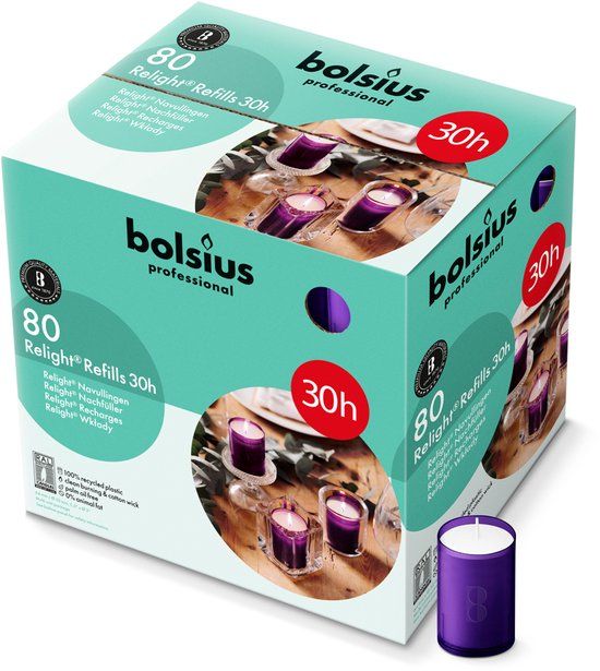 Bolsius - Horeca Relight - Navulling - 64/52 - 80 stuks - Paars