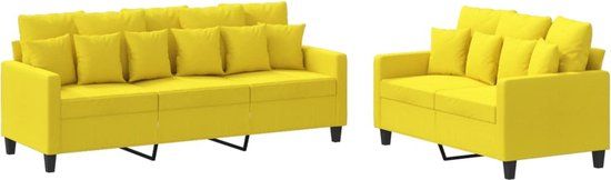 vidaXL 2-delige Loungeset met kussens stof lichtgeel