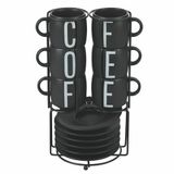 Villa d'Este Home Tivoli Bigismore Espressokopjes met schoteltje, steengoed, standaard, roestvrij staal, 110 ml, 6 stuks