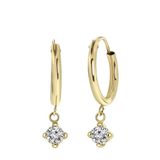 Lucardi Dames oorbellen met zirkonia hanger - Oorbellen - Cadeau - 14 Karaat Goud - Geelgoud